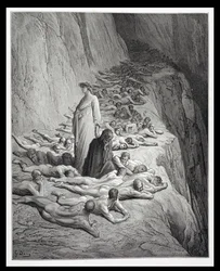 Dante e papa Adriano V, dalla Divina Commedia (Purgatorio) di Dante Alighieri (1265-1321), incisa da Stéphane Pannemaker (1847-1930), ca. 1868